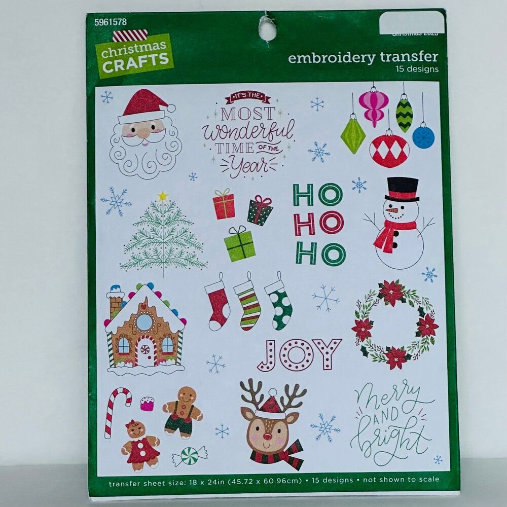 15 Christmas Embroidery Designs Transfer Sheet Iron On Pattern - 18 x 24” NEW